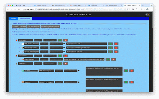 Context Search :: Searches the selected text using a search engine or AI prompt from your custom list of search engines and AI prompts.