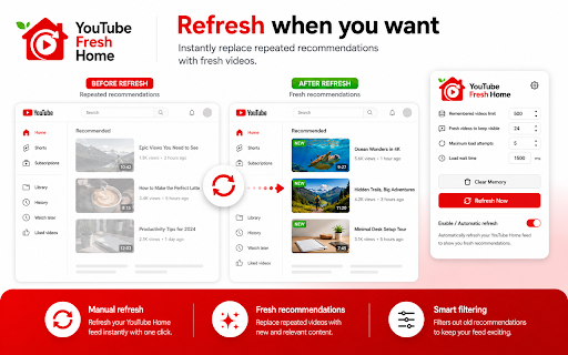 YouTube Fresh Home :: Refresh your YouTube Home feed with recommendations you have not already seen.