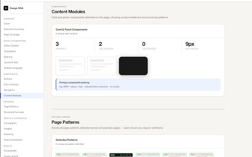 Website Design DNA Auditor :: Extract a website's full design system in one click: colours, typography, spacing, components, patterns, and AI prompts.