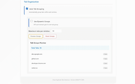 Close Duplicate Tabs :: Close duplicate tabs in one click, review them first, or clean them up automatically.