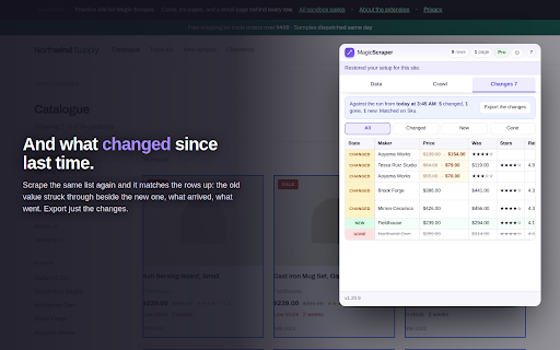 Magic Scraper :: Extract data from any web page into CSV or XLSX. Auto-detects tables and lists, crawls pagination and infinite scroll.