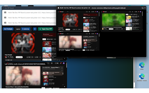 Multi-Tab Doc-PiP Board (custom tab picker v3) :: Order-aware custom tab picker (Video/Other), favicons, and sequential capture via Add Source pipeline.