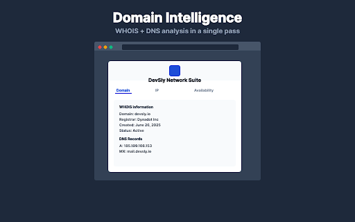 DevSly Network Tools :: Professional WHOIS, DNS intelligence, IP analytics, and multi-TLD availability checks