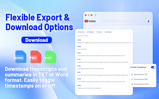 AI Video Transcriber for YouTube with ChatGPT & Gemini :: Save time with instant AI YouTube summaries and transcripts. Download or copy subtitles with timestamps in just one click.