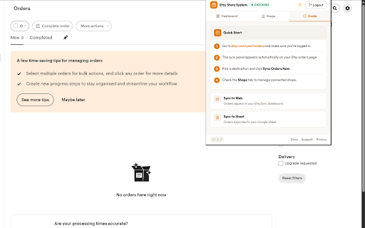 Etsy Orders Sync - Etsy Store System :: Sync Etsy shop orders to a web dashboard and Google Sheets. Manage multiple shops and track orders in one place.