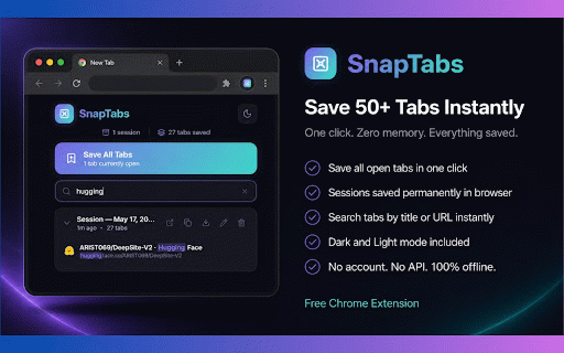 SnapTabs :: Save, search, and manage your browser tabs with a single click. Never lose a tab again.