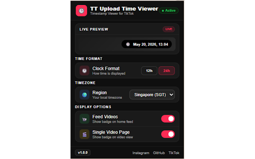TikTok Upload Time Viewer :: See the exact upload date & time of any TikTok video. Works on feed & video pages. Supports 12/24h format. Free & private.