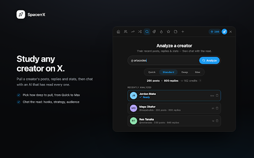 SpacerrX: X & Twitter Unfollowers, AI Replies, Post Scheduler, Trends :: See who doesn't follow you back on X (Twitter). Free. AI replies in your voice, trends, creator analysis, scheduler, autopilot.