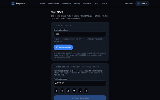 BusySMS OTP Autofill :: Automatically fill website OTP / verification code fields using codes from your BusySMS phones, then press Enter to continue.