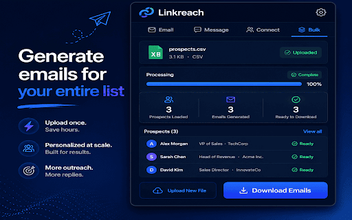 Linkreach :: Generate personalized cold emails, LinkedIn messages and connection notes from any LinkedIn profile in seconds using AI.