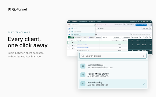 GoFunnel :: Overlay your GoFunnel tracked metrics directly inside Meta Ads Manager.