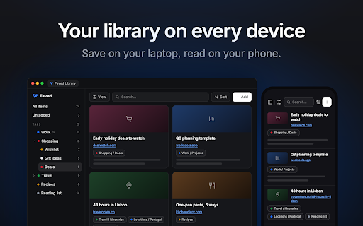 Faved — Save Bookmarks & Links :: Save links to Faved, the open-source bookmark manager. Organize with tags and sync to our secure cloud or self-hosted instance.