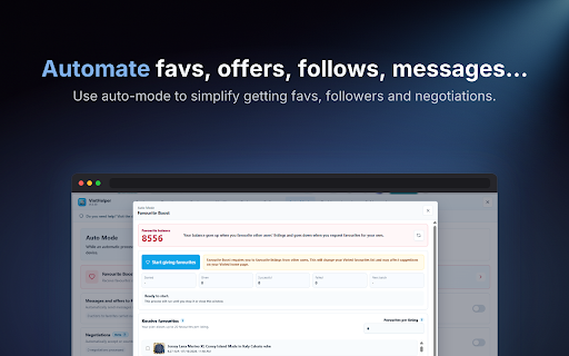 VintHelper - Vinted Bot & Automatización para Ventas :: Automatiza Vinted e impulsa tus ventas: reposts, backups, mensajes y ofertas a favoritos, pedidos, métricas e IA para vendedores.