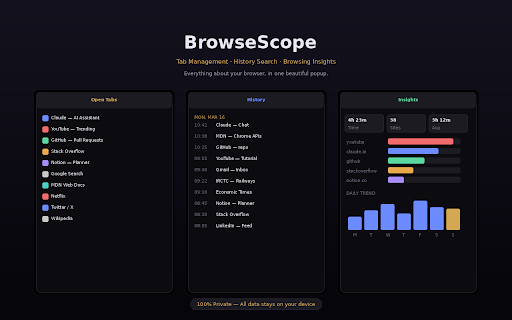 BrowseScope — Tab & History Insights :: View all open tabs, browse history, and get AI-powered insights on your browsing patterns.