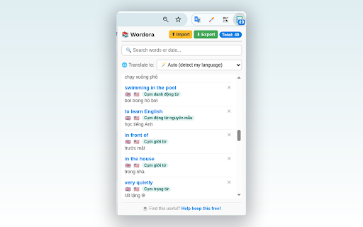 Wordora - Your Personal Vocabulary Space :: Turn every webpage into a vocabulary lesson. Right-click to save, auto-translate, and organize any word instantly.