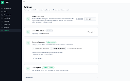 VISSO – Vinted Sync :: Sync your Vinted sales, purchases, inventory and listings into VISSO to track profit and stock.