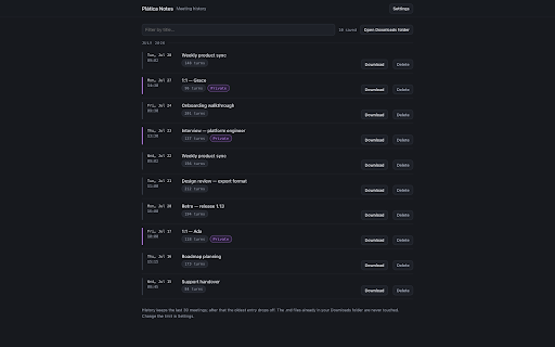 Plática Notes :: Saves Google Meet transcripts and chat locally.