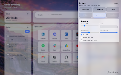 Arax - New Tab Dashboard :: A fast, customizable new tab dashboard with shortcuts, widgets, weather, and beautiful backgrounds.