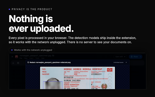Pronto Mask: Local Redaction :: Visually redact passport photos, ID numbers & sensitive fields in your browser. 100% local. Nothing is ever uploaded.