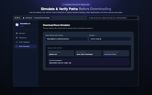 DownRoute - Download Folder & File Organizer :: Organize Chrome downloads automatically. Route files into custom subfolders by website, page URL path, or file extension.