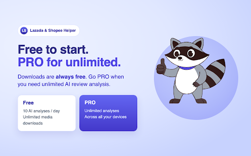 Lazada & Shopee Helper — Media & Review AI :: Media downloader (no watermark) + AI demand research, review analysis & listing generator for Shopee & Lazada sellers.