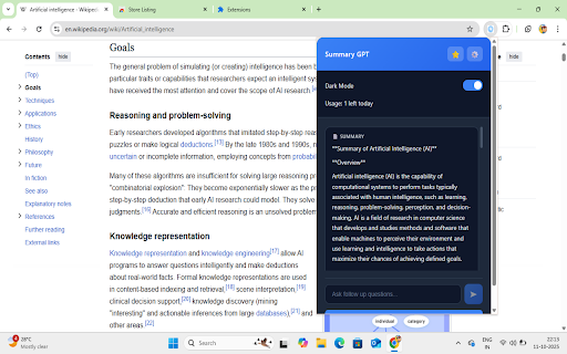 AI Web Summarizer - Article Reader :: Instantly summarize any article or webpage with ChatGPT. Get smart summaries and ask follow-up questions.