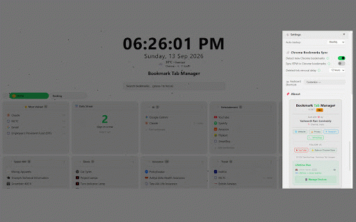 Bookmark Tab Manager :: Organize your bookmarks beautifully. Custom folders, drag & drop, clock, weather, themes and more on every new tab.