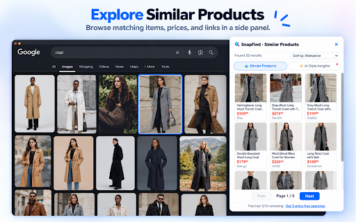 SnapFind – Search by Image :: Search by image to find similar clothes and products online. Right-click a web image or capture an area to discover matches.