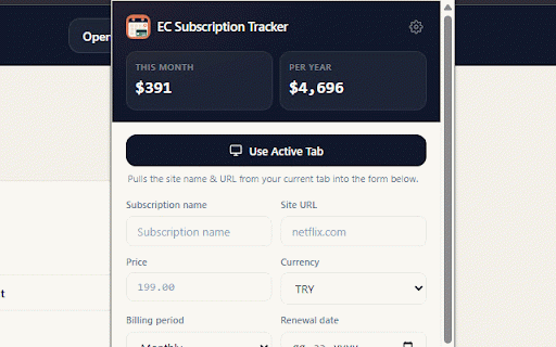 EC Subscription Tracker :: Track your subscriptions and renewal dates.