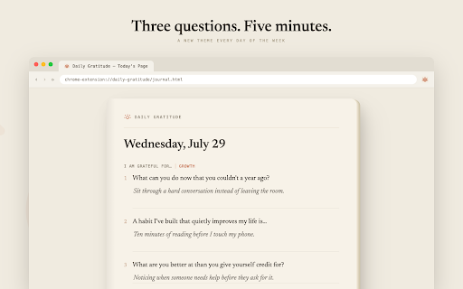 Daily Gratitude Journal & Hourly Reminders :: One kind reminder every hour, plus a three-question gratitude journal for your mornings. No streaks, no pressure.