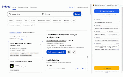 Bullets: AI Career Tracker & Resume Builder :: Save job postings from top job boards and company career pages, and let AI tailor your resume to each role in one click.