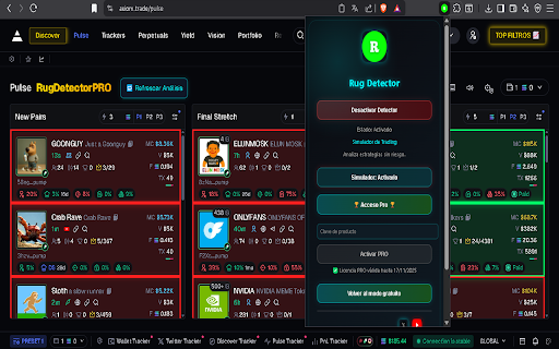 Rug Detector :: Análisis en tiempo real de memecoins en la red de Solana.