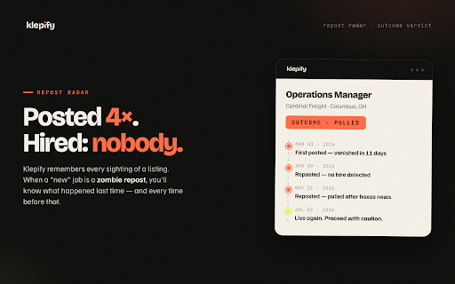 Klepify — the honest job-application engine :: Apply once. Klepify the rest. We tell you which jobs are real, then tailor your resume — without inventing a single line.