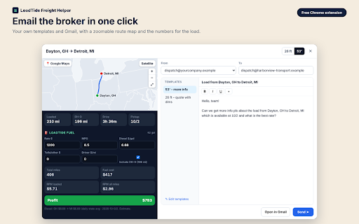 LoadTide Freight Helper :: Freight dispatch helper: broker credit ratings, fuel cost per lane, reload outlook, broker emails and a rate confirmation tracker.