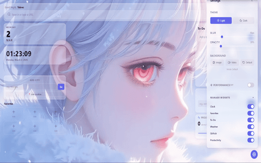 FrostTab :: Glass new tab dashboard with live wallpapers, modular widgets, and a premium frosted-glass UI.