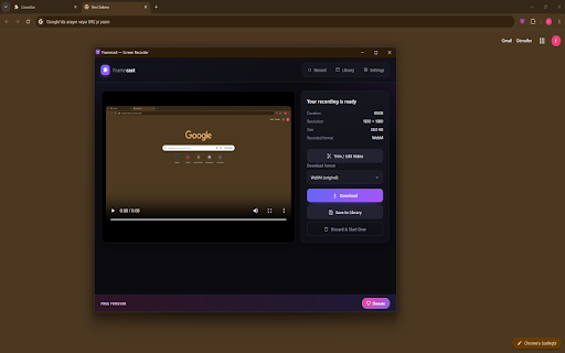 Framecast - Screen Recorder :: Record your screen, a window, a tab, or a region — then trim the clip. Camera, mic & system audio. WebM / MP4 / GIF output.