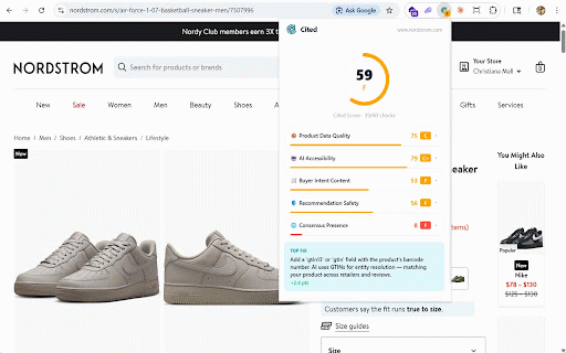 Cited - AI & AEO Optimization Score :: Score any product page 0-100 on AEO readiness. See what ChatGPT, Perplexity & Claude look for before recommending you.