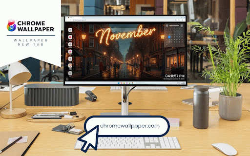 November 2025 Calendar Wallpaper :: Cozy November wallpaper featuring late autumn scenery, warm tones, and seasonal holiday preparations.