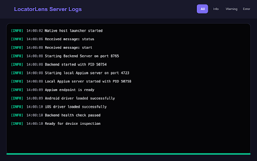 LocatorLens :: Real-time Element Inspector & Locator Generator for Appium (Android & iOS). See app structure, build locators instantly.