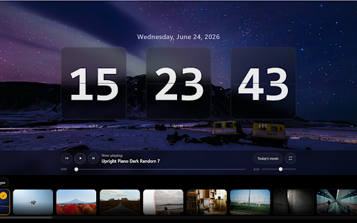 Universpaces Flip Clock :: A calm flip clock in Chrome's side panel with daily wallpapers and ambient music.