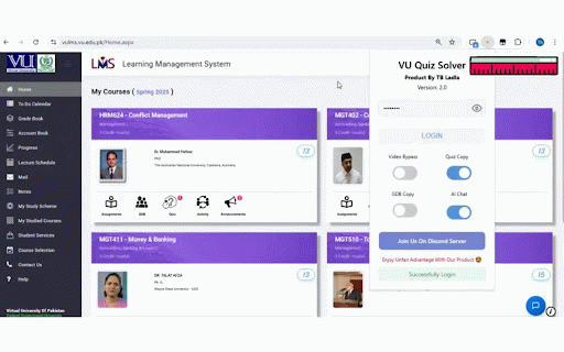 VU QUIZ SOLVER :: This extension helps students improve their study experience Product By TB LADLA.