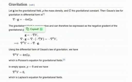 Copy LaTeX (KaTeX & MathJax & Wikipedia images) :: Hover and click to copy LaTeX expressions on ChatGPT, DeepSeek, Wikipedia, Stack Exchange and other math-related websites.