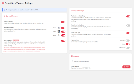 Pocket Item Viewer :: Browser plugin for Pocket (getpocket.com): Shows your saved items in a popup window.