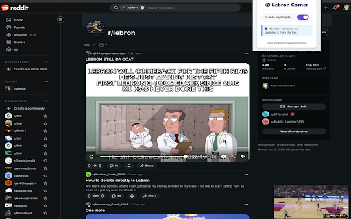 Lebron Corner :: Toggle the switch in the pannel to actiavte Lebron James highlights in the corner.