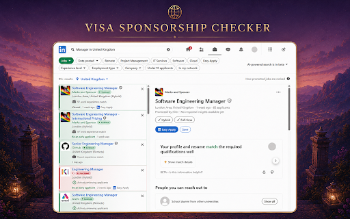 Visa Sponsorship Checker :: Highlights licensed or recognised sponsors directly on LinkedIn Jobs using bundled official registers.