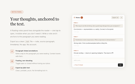 Liminal Reader :: A distraction-free reading extension with customizable modes for better focus.