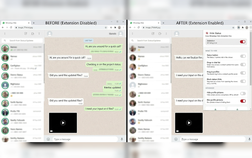 Hide Status for WhatsApp™ Web — Privacy & Focus :: Hides the Status button on WhatsApp Web for better focus and privacy. Not affiliated with WhatsApp.
