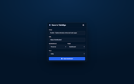 TabMigo — Visual Bookmark Manager & New Tab :: Visual bookmark manager & custom new tab. Save any tab in one click; organize bookmarks, notes & to-dos on tiled workspace boards.