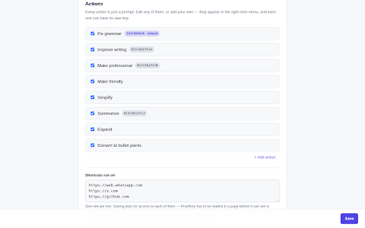 ProofKey :: BYOK AI writing assistant. Fix grammar and rewrite text with your own LLM API key. No backend, no telemetry.
