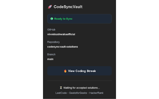 CodeSyncVault :: Automatically detect, organize, and sync your accepted coding solutions from LeetCode, GeeksforGeeks, and HackerRank to GitHub.